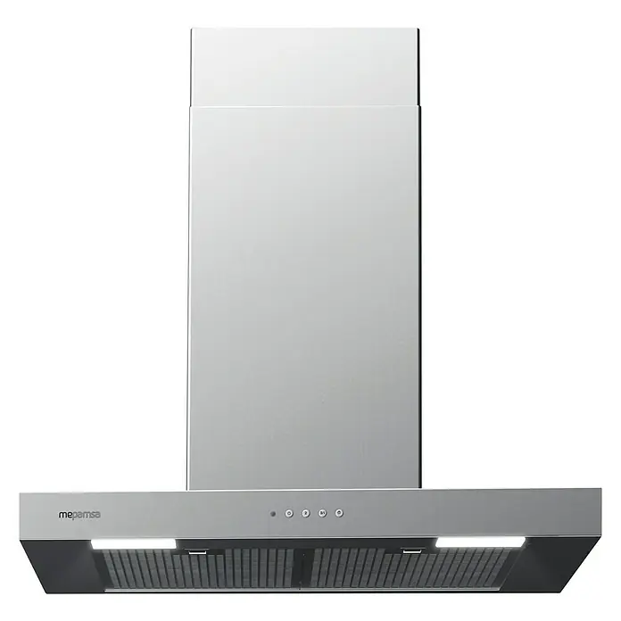 Mepamsa Campana decorativa Stilo Neo - Ancho: 60 cm, Máx. Potencia del ventilador en modo extracción: 610 m³/h, Acero inoxidable - Una elegante campana extractora Mepamsa de diseño moderno con iluminación y controles eficientes para la cocina.