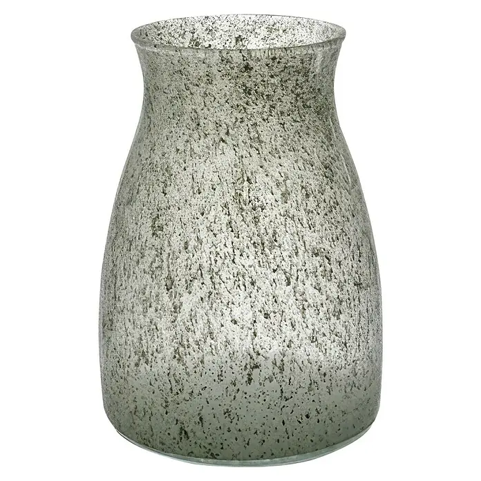 Vase Julia - Ø x H: 14 x 20 cm, Grün - Nahaufnahme einer grauen Vase mit gesprenkelter Oberfläche und sanft geschwungenem Design, perfekt als Dekorationselement.