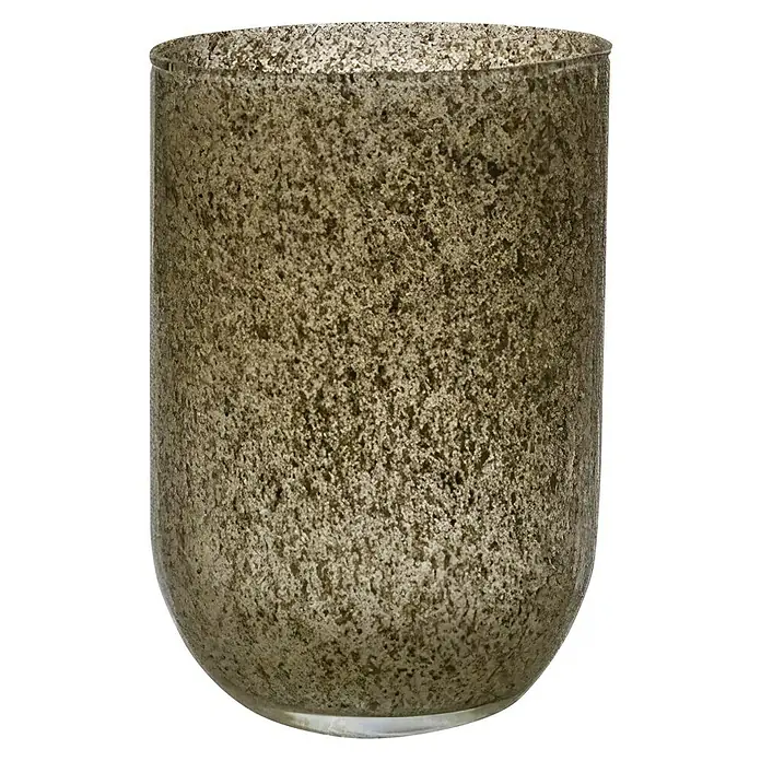 Vase Emilia - Ø x H: 14 x 20 cm, Glas, Sand - Nahaufnahme einer zylindrischen, braunen Vase mit unregelmäßiger, gesprenkelter Textur.
