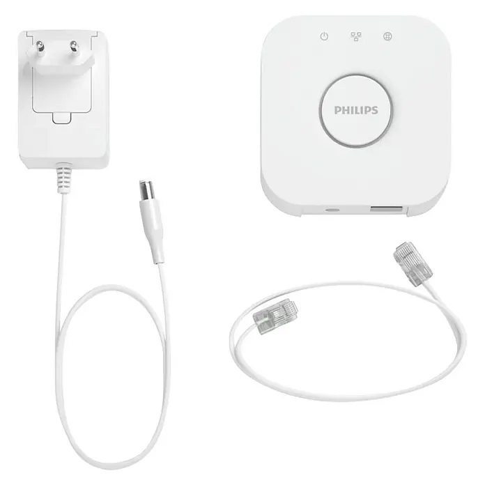 Philips Hue Steuerzentrale Bridge - Passend für: Philips Hue System, L x B x H: 2,6 x 8 x 8 cm - Philips Hue Bridge mit Stromkabel und Netzwerkkabel. Die Hue Bridge ist die Zentrale für das Philips Hue Smart Home System.