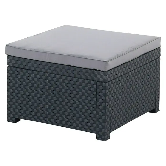 Shaf Conjunto de muebles Sira - 5 pzs., Polipropileno, Grafito - Otomana de ratán gris con cojín gris, perfecta para uso exterior.
