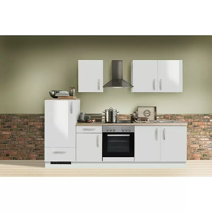 Menke Küchenzeile Premium - Breite: 270 cm, Weiß, Farbe Arbeitsplatte: Asteiche, Mit Elektrogeräten - Stimmungsaufnahme