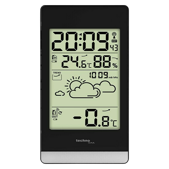 Technoline Wetterstation WS 9132Digitales Display, Batteriebetrieben, Schwarz, 4 x 2,7 x 10,4 cm Front View