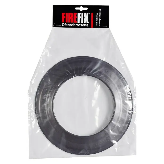 Firefix Ofenrohrrosette - Durchmesser: 150 mm, Dunkelgrau - FIREFIX Ofenrohrrosette starr, 150 mm Ø, dunkelgrau lackiert in transparenter Verpackung. Ideal für Kamin- und Ofenrohre.