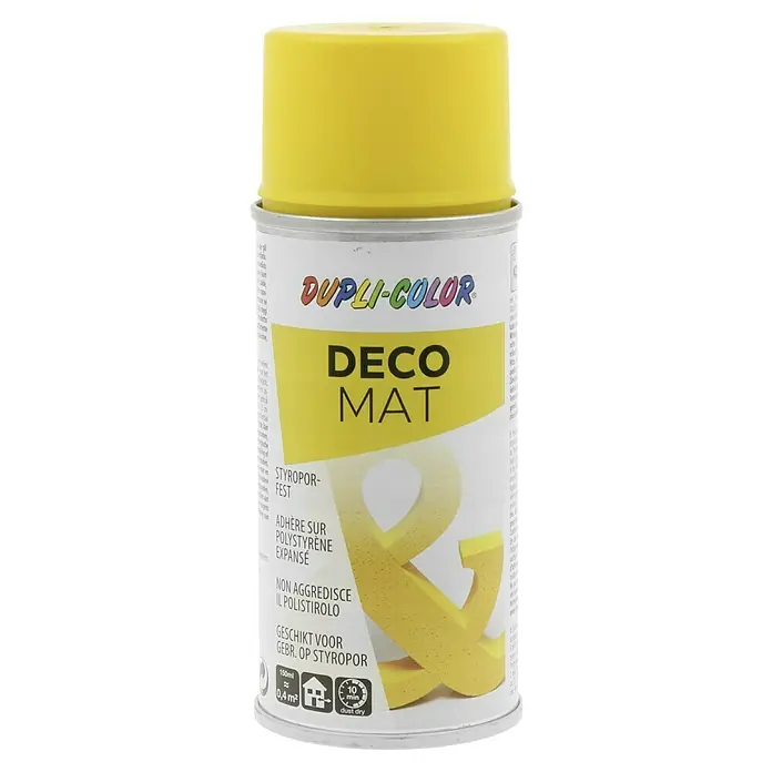 Dupli-Color Deco Mat Sprühlack RAL 1021 - Rapsgelb, Matt, 150 ml - Gelbe Dupli-Color Deco Mat Sprühfarbe für Styropor, ideal für Bastelprojekte und Dekorationen. Schnelle Trocknung in 10 Minuten.