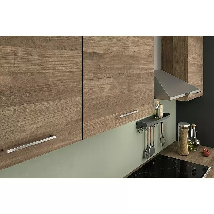 Marinelli Cucine Vormontierte Winkelküche Vega - B x T: 270 x 160 cm, Anthrazit/Nuss, Mit Elektrogeräten, Spüle links - Detailaufnahme