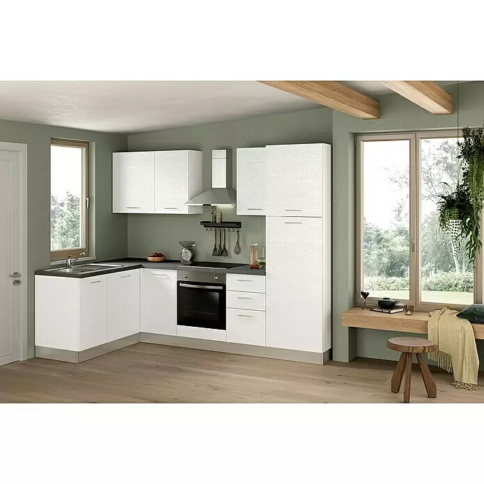 Marinelli Cucine Vormontierte Winkelküche Idra - B x T: 270 x 160 cm, Weiß, Mit Elektrogeräten, Spüle links - Stimmungsaufnahme
