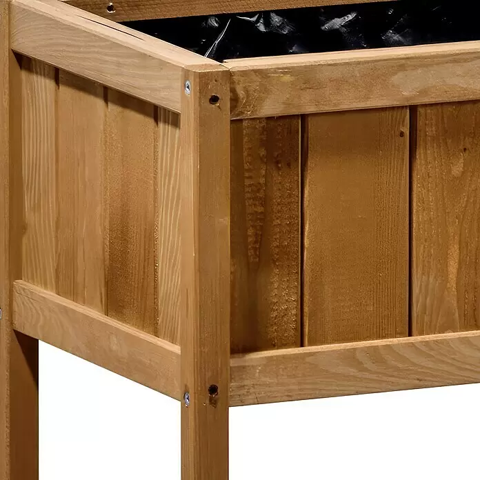 Dobar Hochbeet - 76 x 40 x 80 cm, Holz, Braun - Erhöhtes Holz-Pflanzgefäß in Hellbraun mit schwarzem Innenfutter, bereit zum Gärtnern.