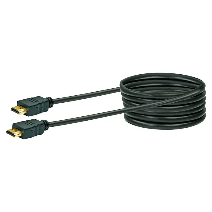 Schwaiger HDMI-Kabel - Schwarz, 3 m, Vergoldete Kontakte, 10,2 Gbit/s - Aufgerolltes HDMI-Kabel mit zwei Steckern an den Enden, geeignet für die Übertragung von hochauflösenden Videosignalen.