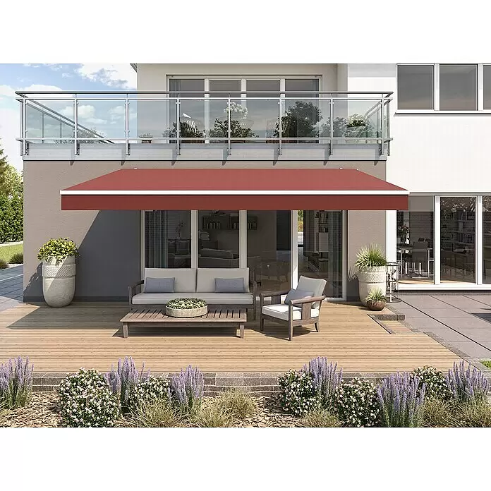 Solid Elements Gelenkarmmarkise 2209 - Rot, Breite: 4 m, Ausfall: 3 m - Stimmungsaufnahme