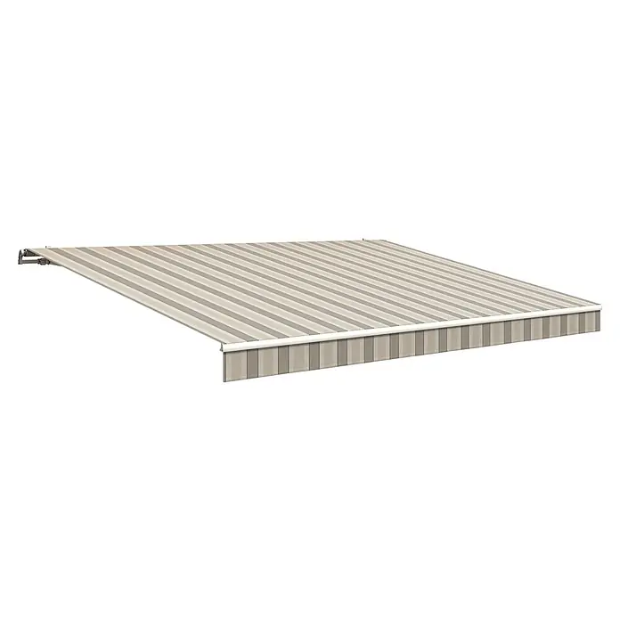 Solid Elements Gelenkarmmarkise 8935 - Cappuccino, Breite: 3 m, Ausfall: 2,5 m - Eine beige gestreifte Markise, die ideal für den Sonnenschutz auf Terrassen und Balkonen ist. Ihre robuste Konstruktion garantiert lange Haltbarkeit.