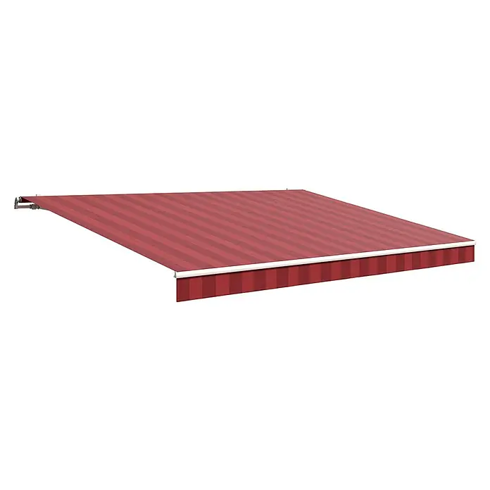Solid Elements Gelenkarmmarkise D035 - Rot/Bordeaux, Breite: 4 m, Ausfall: 2,5 m - Markise mit rot-weiß gestreiftem Muster. Schützt vor Sonne und Regen und verleiht der Fassade ein stilvolles Aussehen.