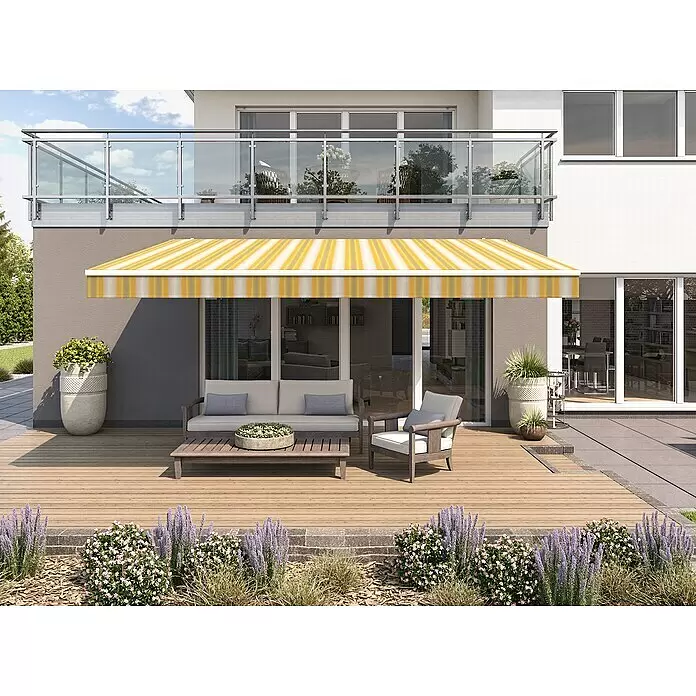 Solid Elements Gelenkarmmarkise 30A774Gelb/Grau, Breite: 4 m, Ausfall: 2 m