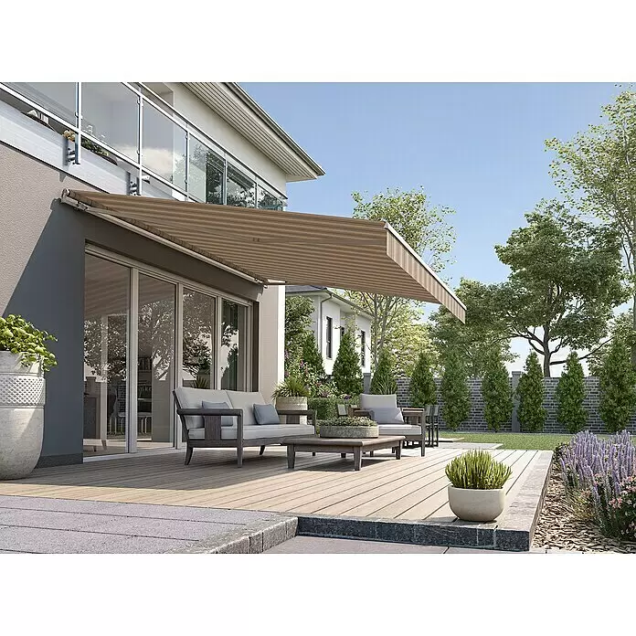 Solid Elements Gelenkarmmarkise 320715 - Beige/Braun, Breite: 5 m, Ausfall: 3 m - Stimmungsaufnahme