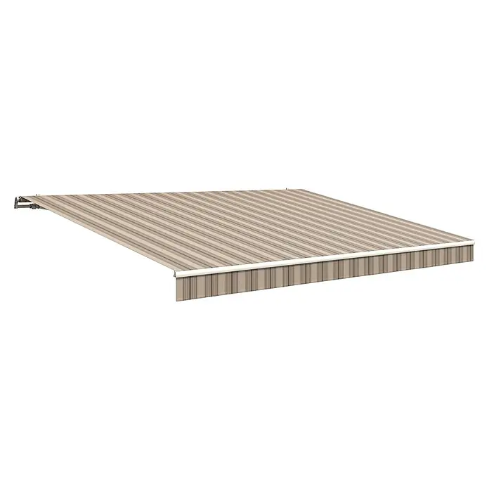 Solid Elements Gelenkarmmarkise 320715 - Beige/Braun, Breite: 5 m, Ausfall: 3 m - Abgebildete Markise mit Streifenmuster. Eine elegante Beschattungslösung für den Außenbereich, die Schutz und Stil bietet.