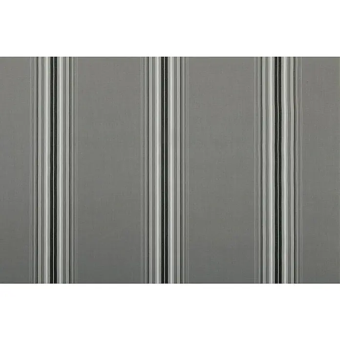 Solid Elements Gelenkarmmarkise A131 - Grau/Weiß, Breite: 6 m, Ausfall: 3 m - Gestreifter Stoff in Grau mit schwarzen, weißen und grauen Akzenten, ideal für stilvolle Heimtextilien und Bekleidungsprojekte.