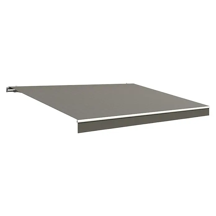 Solid Elements Gelenkarmmarkise 320925 - Dunkelgrau strukturiert, Breite: 3,5 m, Ausfall: 2 m - Nahaufnahme einer stilvollen, grauen Markise mit klaren Linien, die Schatten und Schutz bietet. Die ideale Ergänzung für jeden Außenbereich.