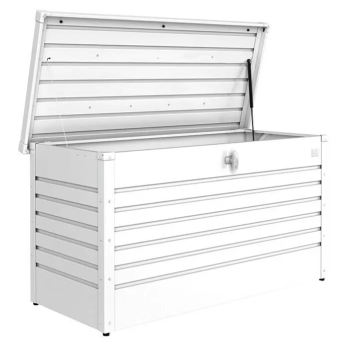 Biohort FreizeitBox Gartenbox FreizeitBox 130 - L x B x H: 134 x 62 x 71 cm, Weiß, Stahl - Diagonale Ansicht