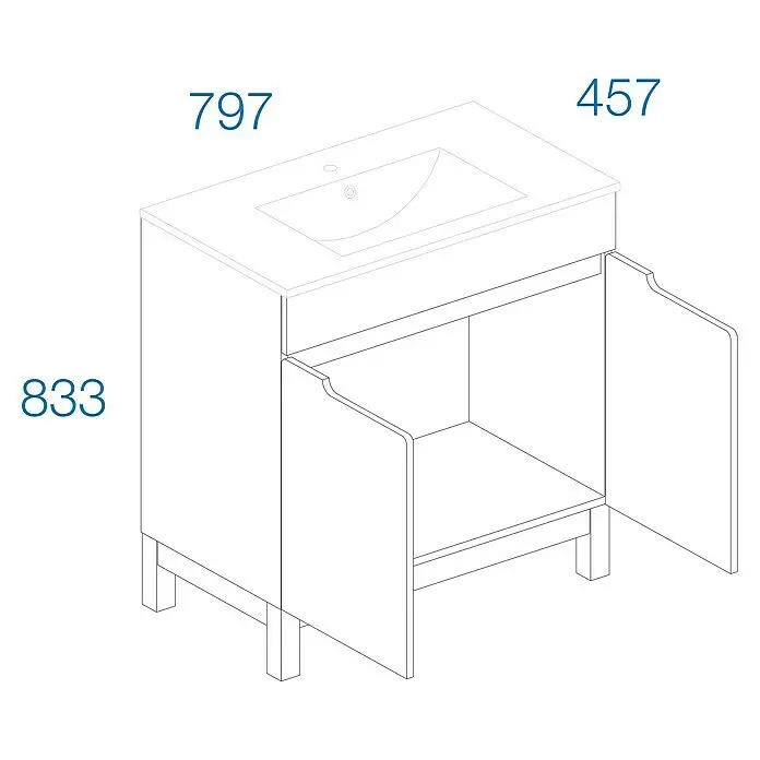 Astor Spek Waschtischunterschrank79,7 x 45,7 x 83,3 cm, Weiß/Eiche-Optik, Hochglanz, 2 Türen