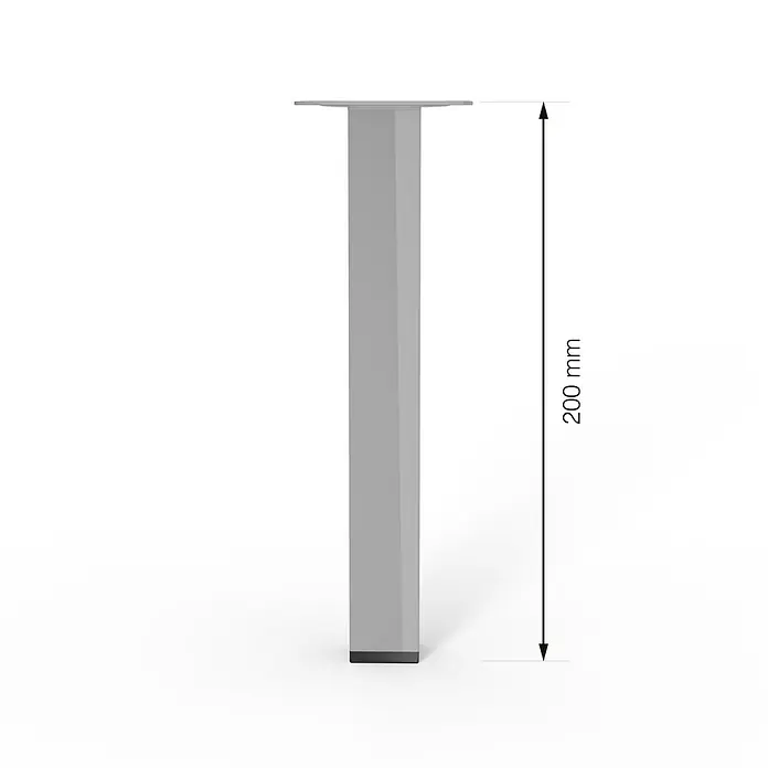 Walteco Möbelfuß - L x B x H: 25 x 2,5 x 20 cm, Traglast: 50 kg, Stahl, Grau, Glänzend - Abbildung eines silbernen Möbelfußes mit einer Höhe von 200 mm.