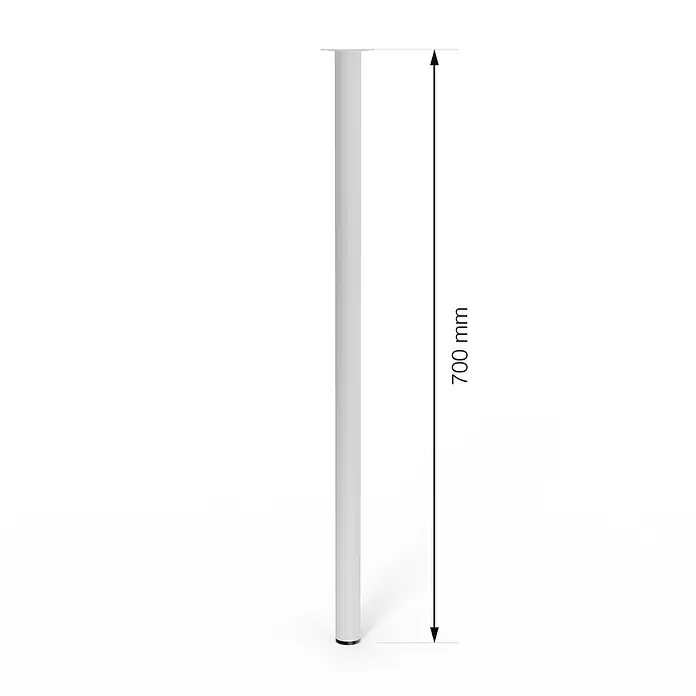 Walteco Möbelfuß - L x B x H: 3 x 3 x 70 cm, Ø x H: 3 x 70 cm, Traglast: 50 kg, Stahl, Weiß - Produktabbildung eines 700 mm langen, minimalistischen Tischbeins, ideal für moderne Möbeldesigns und einfache Montage.