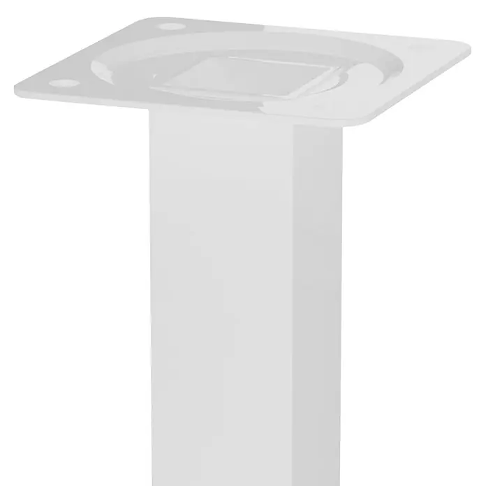 Walteco Möbelfuß - L x B x H: 25 x 2,5 x 20 cm, Traglast: 50 kg, Stahl, Weiß, Glänzend - Nahaufnahme eines weißen, quadratischen Tischbeins, das Eleganz und moderne Schlichtheit in Möbeldesign vereint.