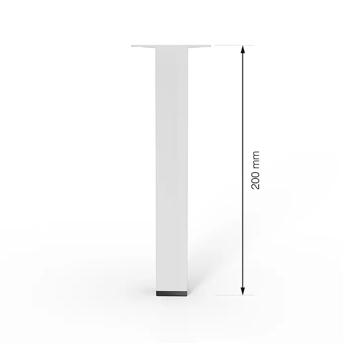 Walteco Möbelfuß - L x B x H: 25 x 2,5 x 20 cm, Traglast: 50 kg, Stahl, Weiß, Glänzend - Abbildung eines weißen, quadratischen Möbelfußes mit einer Höhe von 200 mm, der sich ideal für moderne Möbeldesigns eignet.