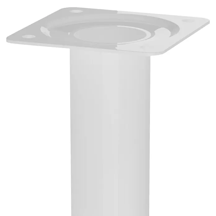 Walteco Möbelfuß - L x B x H: 3 x 3 x 20 cm, Ø x H: 3 x 20 cm, Traglast: 50 kg, Stahl, Weiß - Dieses Bild zeigt eine weiße, zylindrische Tischbein mit einer quadratischen Montageplatte, ideal für Möbelprojekte und Inneneinrichtung.