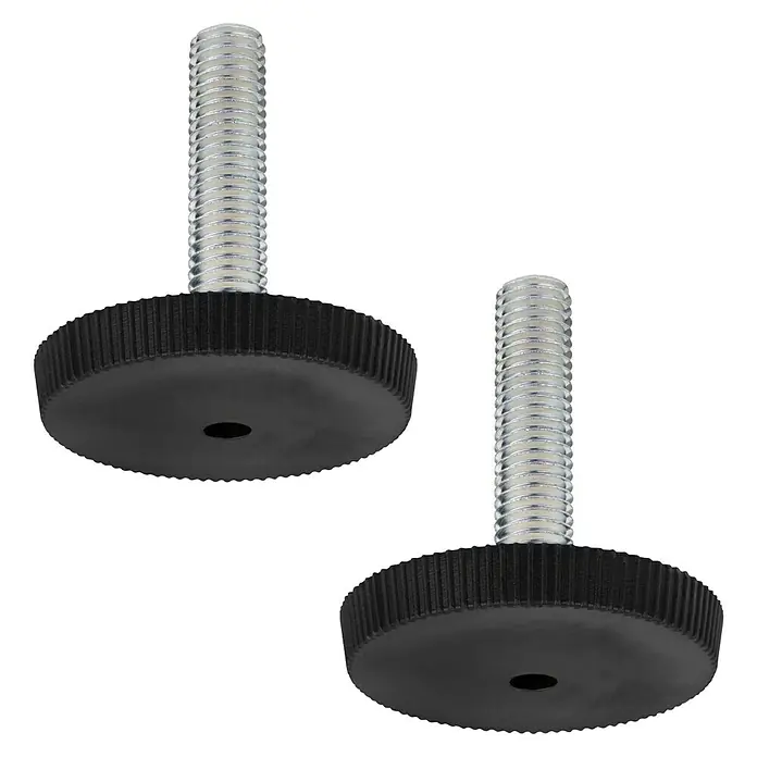 Walteco Regulierschrauben - Gewinde: M 10, L x B x H: 4,5 x 4,5 x 4,5 cm - Zwei Stellfüße mit gerändelten, schwarzen Köpfen und Gewindebolzen, ideal zur Nivellierung von Möbeln oder Geräten.