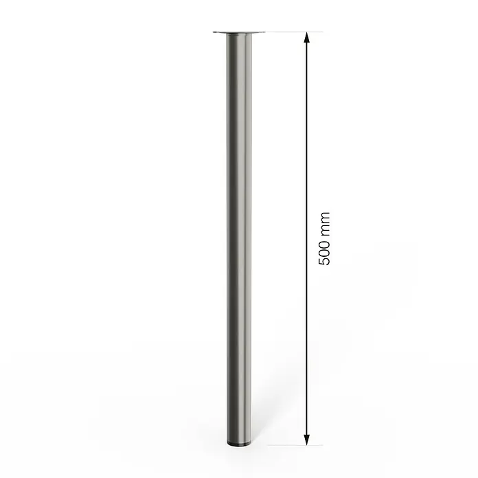 Walteco Möbelfuß - L x B x H: 3 x 3 x 50 cm, Ø x H: 3 x 50 cm, Traglast: 50 kg, Stahl, Nickel - Produktbild: Ein Tischbein aus Metall mit einer Länge von 500 mm. Ideal für Möbelprojekte und DIY-Enthusiasten.