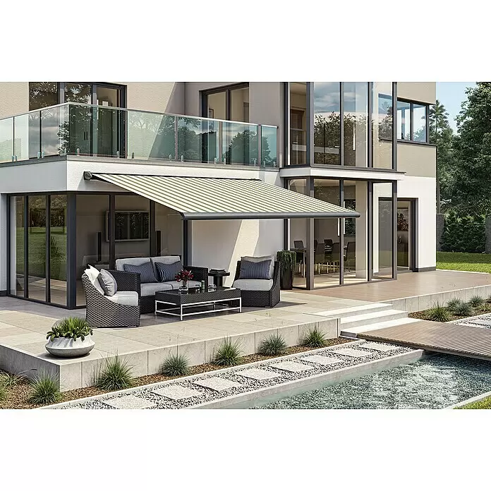 Solid Elements Vollkassettenmarkise Solid-S 320B70Grün/Beige, Farbe Gestell: Anthrazitgrau, Breite: 4 m, Ausfall: 3 m