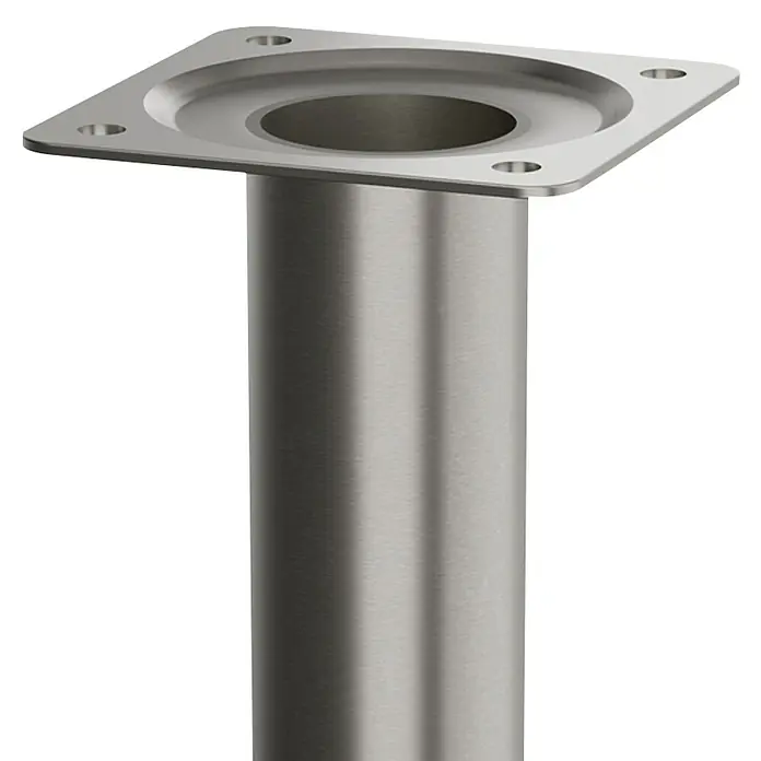 Walteco Möbelfuß - L x B x H: 3 x 3 x 50 cm, Ø x H: 3 x 50 cm, Traglast: 50 kg, Stahl, Nickel - Silberne Tischbeinbefestigung mit einer quadratischen Platte und einer zylindrischen Basis, ideal für robuste Tischkonstruktionen.
