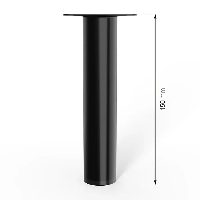 Walteco Möbelfuß - L x B x H: 3 x 3 x 15 cm, Ø x H: 3 x 15 cm, Traglast: 50 kg, Stahl - Schwarzes Metallbein mit den Maßen 150 mm, ideal für Möbelstücke.