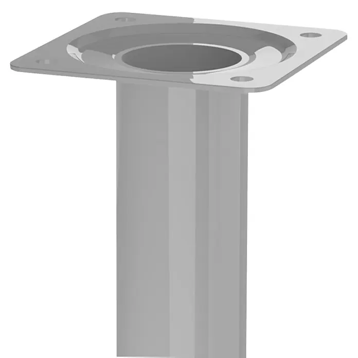 Walteco Möbelfuß - L x B x H: 3 x 3 x 15 cm, Ø x H: 3 x 15 cm, Traglast: 50 kg, Stahl, Grau - Produktansicht eines silberfarbenen Pfostenträgers mit quadratischer Kopfplatte und zentraler Öffnung für die Befestigung von Pfosten.