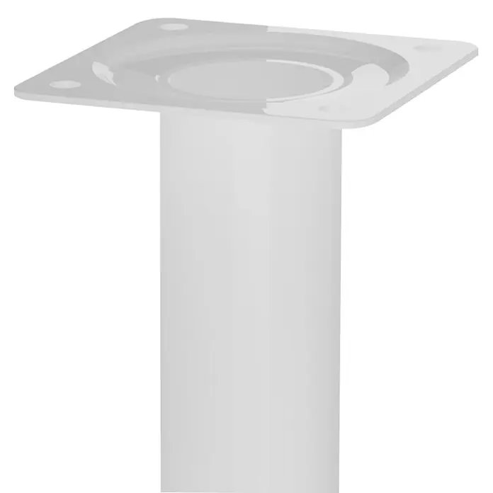 Walteco Möbelfuß - L x B x H: 3 x 3 x 15 cm, Ø x H: 3 x 15 cm, Traglast: 50 kg, Stahl, Weiß - Ein weißes, zylindrisches Möbelbein mit einer quadratischen Montageplatte für eine stabile und stilvolle Befestigung am Möbelstück.