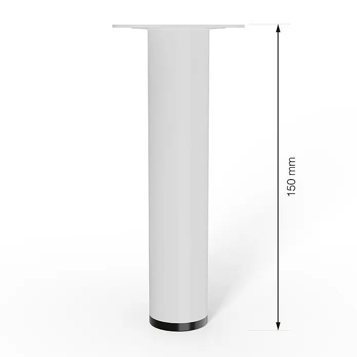 Walteco Möbelfuß - L x B x H: 3 x 3 x 15 cm, Ø x H: 3 x 15 cm, Traglast: 50 kg, Stahl, Weiß - Produktabbildung eines 150 mm hohen, weißen Möbelfußes, der für Stabilität und modernes Design steht.
