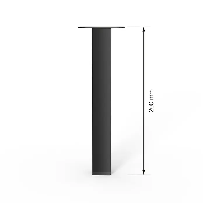 Walteco Möbelfuß - L x B x H: 25 x 2,5 x 20 cm, Traglast: 50 kg, Stahl, Matt - Schwarz lackiertes Tischbein mit einer Höhe von 200 mm für Möbelbau und DIY-Projekte. Stabil und modern.