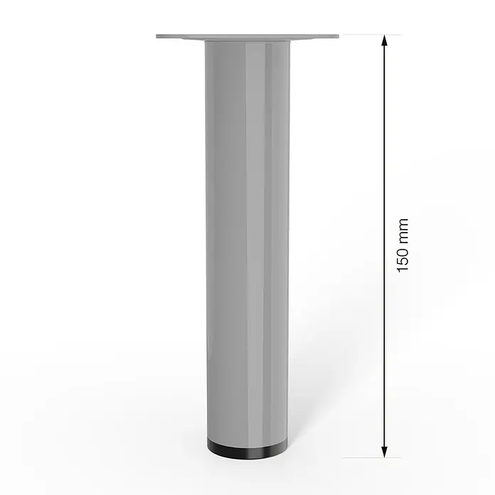 Walteco Möbelfuß - L x B x H: 3 x 3 x 15 cm, Ø x H: 3 x 15 cm, Traglast: 50 kg, Stahl, Grau - Eine graue Möbelfuß mit einer Höhe von 150 mm ist auf einem weißen Hintergrund dargestellt. Ideal für DIY-Möbelprojekte.