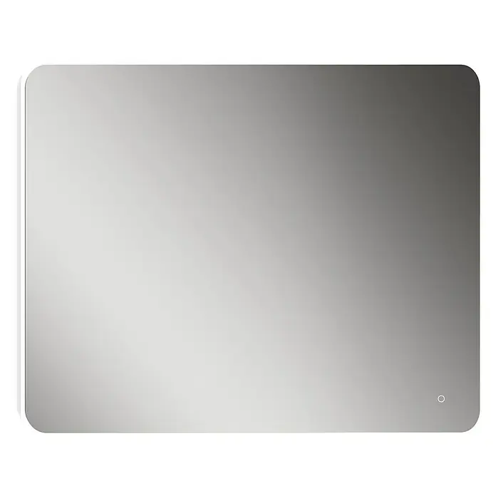 Camargue Espejo con luz Celia - 100 x 80 cm, Sensor - Un espejo rectangular con esquinas redondeadas y un marco blanco, ideal para baños o vestidores. El espejo tiene un diseño minimalista.