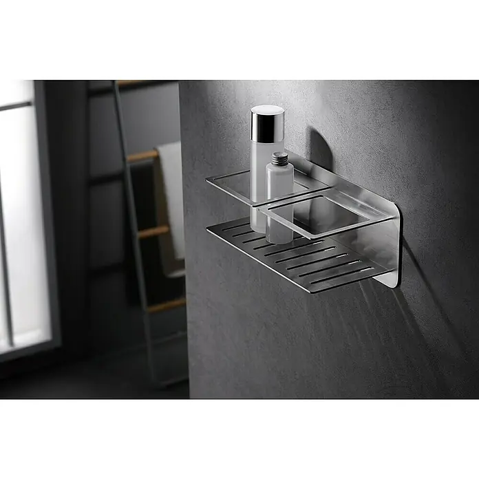 Imex Cesta de baño Iman - 12,7 x 36 x 13,5 cm, Acero inoxidable, Níquel - Cesta de ducha de metal de dos niveles para un almacenamiento elegante de los elementos esenciales de la ducha, con un diseño elegante y funcionalidad práctica.