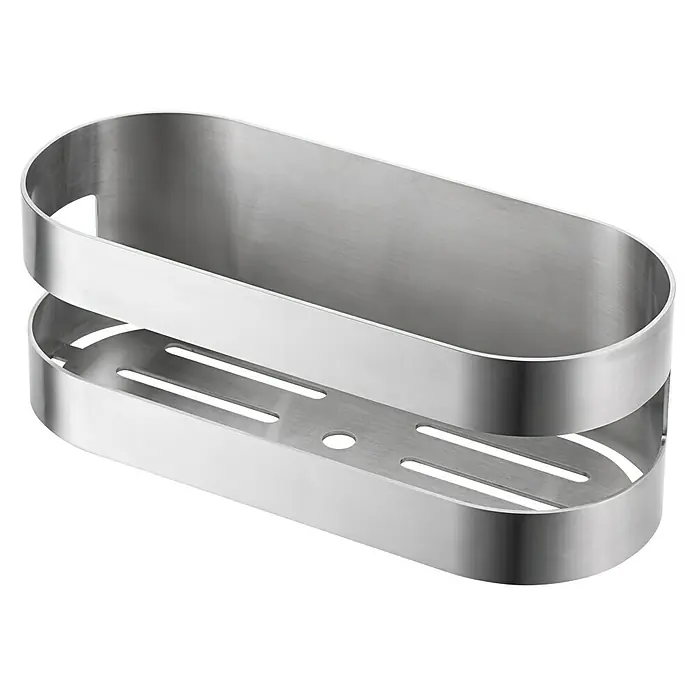 Imex Cesta de baño Nirmala - 10,4 x 25 x 9 cm, Acero inoxidable, Níquel - Estante de ducha de aluminio para montaje en pared. Almacenamiento elegante para champú y gel de ducha en el baño, con orificios de drenaje prácticos.