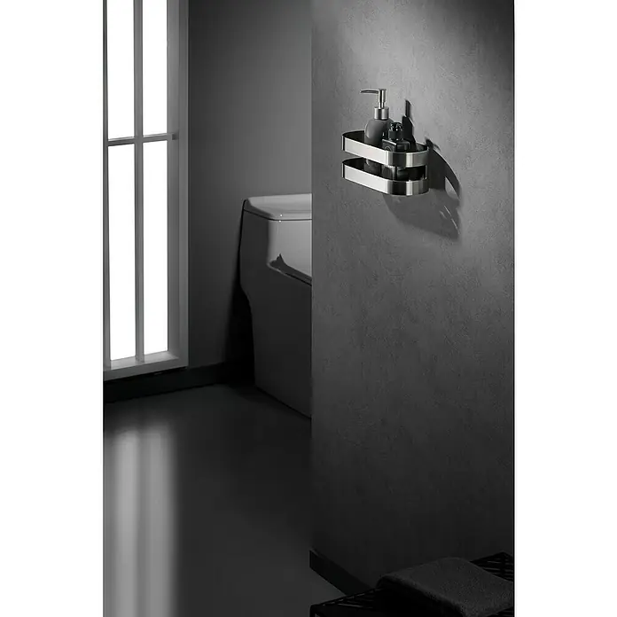 Imex Cesta de baño Nirmala - 10,4 x 25 x 9 cm, Acero inoxidable, Níquel - Elegante estante de baño de acero inoxidable. Perfecto para champú y gel de ducha. Accesorio de baño con estilo para baños modernos.