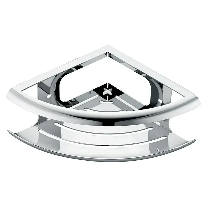 Imex Cesta de baño angular Dhanu - 20 x 20 x 9 cm, Acero inoxidable, Cromo - Estantería esquinera cromada: Ideal para baños, esta estantería guarda champús y geles de ducha con estilo y ahorro de espacio.