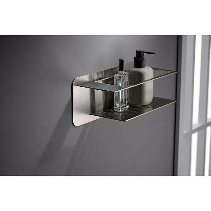 Imex Cesta de baño Bethari - 12,7 x 36 x 13,5 cm, Acero inoxidable, Níquel - Estante de pared de acero inoxidable con perfume y jabón. Práctico almacenamiento para accesorios de baño.
