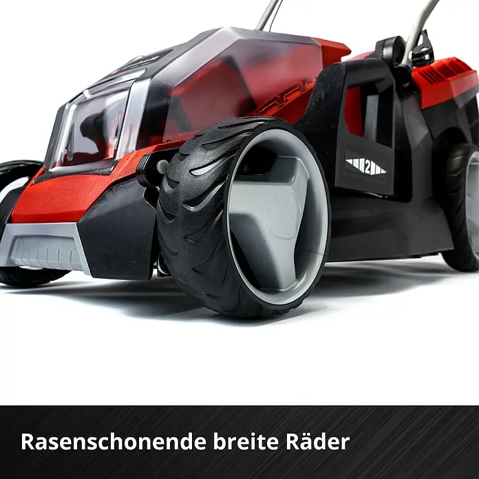 Einhell Power X-Change 18V Akku-Rasenmäher GE-CM 36/36 LI - 18 V, 2 Akkus, 4 Ah, Schnittbreite: 36 cm - Rasenschonender Rasenmäher mit breiten Rädern für optimale Leistung und minimalen Rasenschaden.