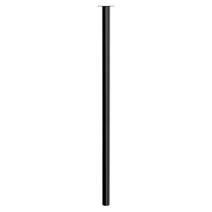 Walteco Möbelfuß - Ø x H: 3 x 80 cm, Stahl, Schwarz - Eine schlanke, silberne Säule, die sich auf einem schwarzen Hintergrund abhebt. Reflektierendes Licht betont die zylindrische Form.