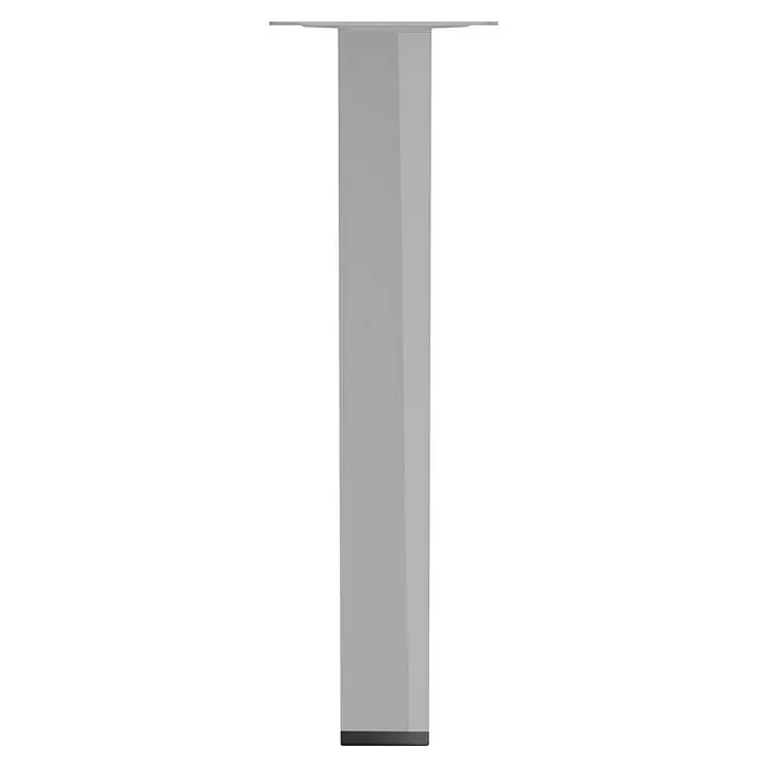 Walteco Möbelfuß - L x B x H: 25 x 2,5 x 20 cm, Traglast: 50 kg, Stahl, Grau, Glänzend - Aufnahme eines eleganten, vierkantigen Tischbeins mit einer grauen Oberfläche und einer stabilen, flachen Halterung für einfache Montage.