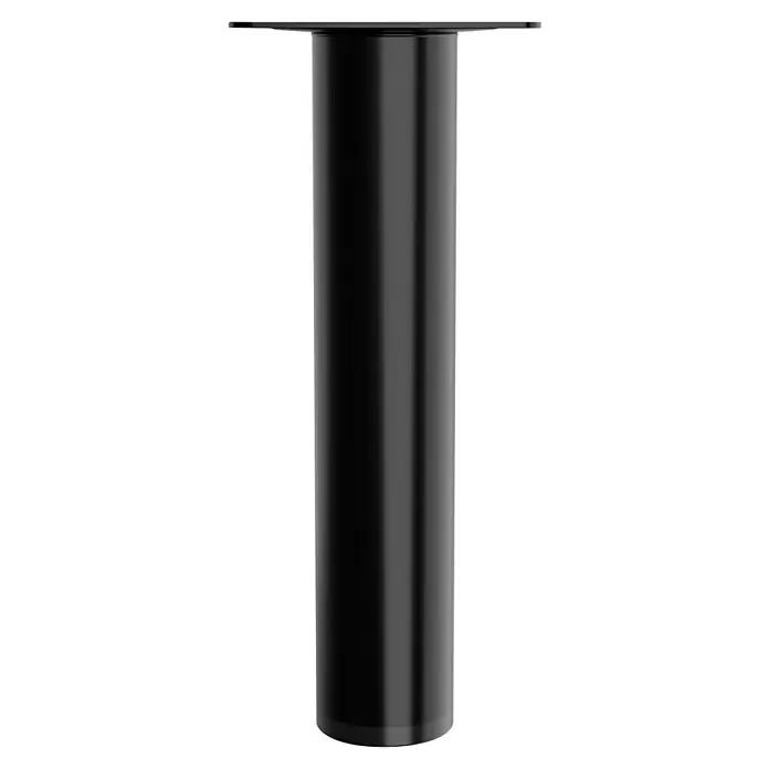 Walteco Möbelfuß - L x B x H: 3 x 3 x 15 cm, Ø x H: 3 x 15 cm, Traglast: 50 kg, Stahl - Abgebildete schwarze Tischbein ist zylindrisch. Es ist aus Metall, hat eine Befestigungsplatte und ist für Tische konzipiert.