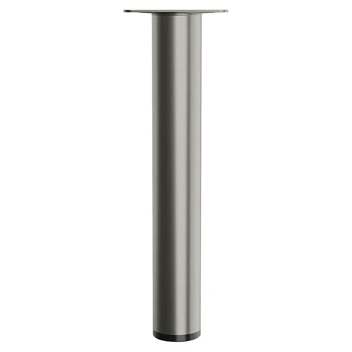 Walteco Möbelfuß - L x B x H: 3 x 3 x 20 cm, Ø x H: 3 x 20 cm, Traglast: 50 kg, Stahl, Nickel - Eine einzelne, silberfarbene Möbelfußstütze mit einer flachen quadratischen Platte an der Oberseite vor einem schwarzen Hintergrund.