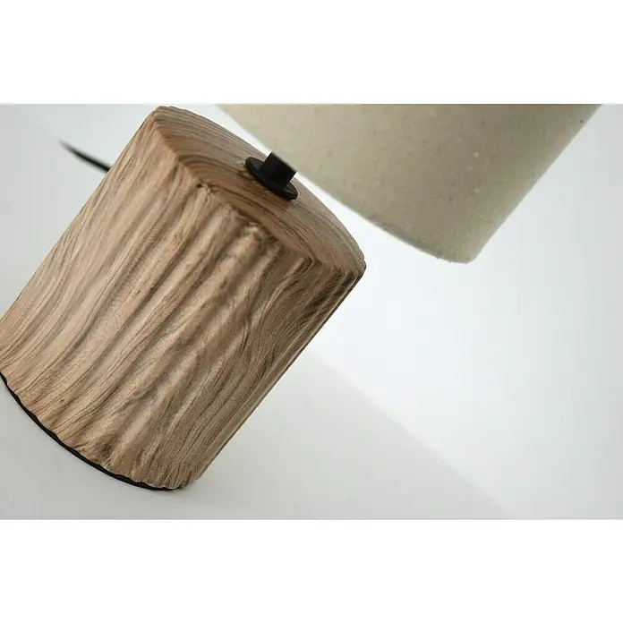 Idp Lampshades Lámpara de sobremesa Colonia - 40 W, L x An x Al: 15 x 15 x 30 cm, Madera, Blanco, E14 - Primer plano de una lámpara de mesa con base de madera y pantalla blanca, sobre una superficie blanca.